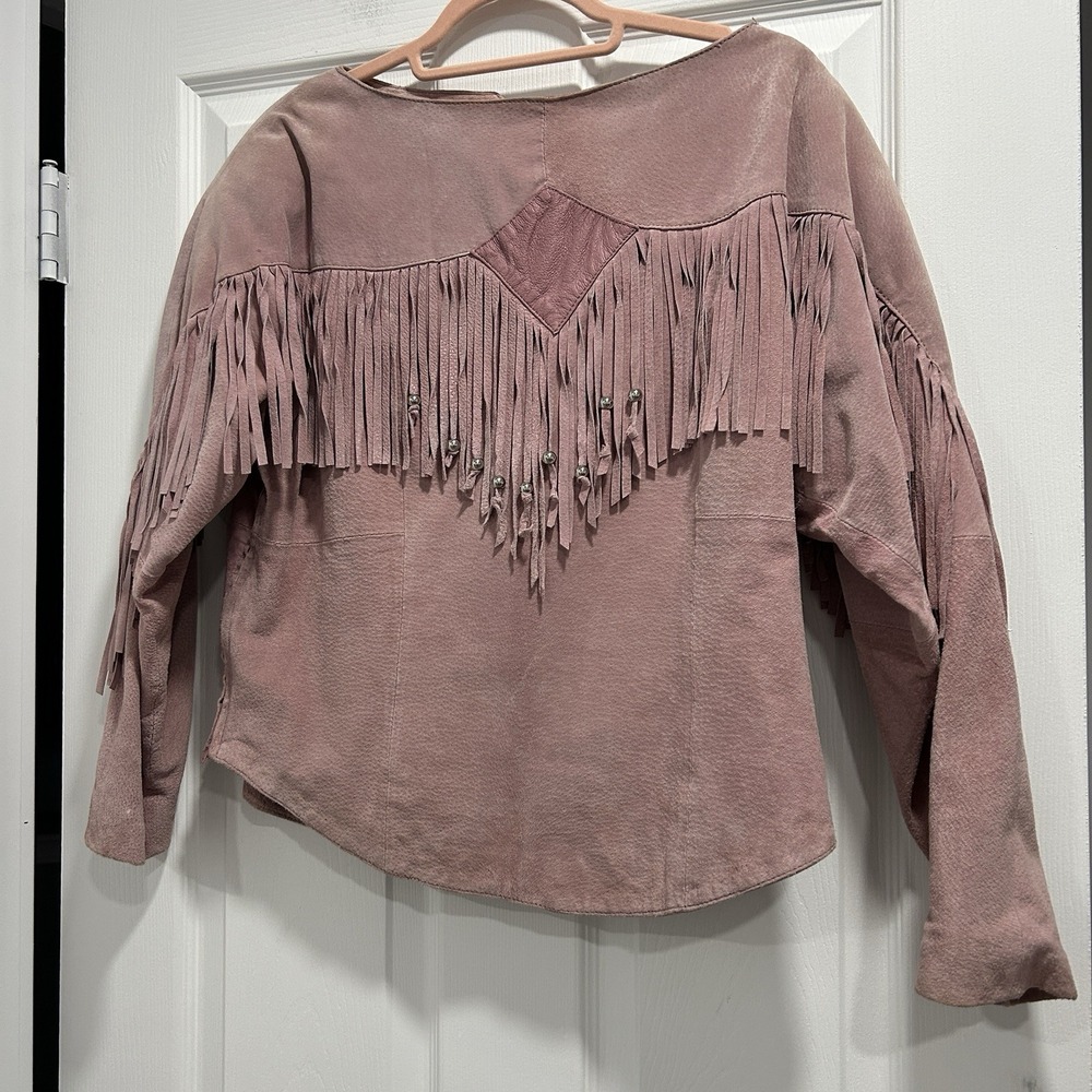 Vintage Pioneer Wear Suede Western Fringe Jacket & Skirt Women's 12 Pink Leather - Picture 2 of 16